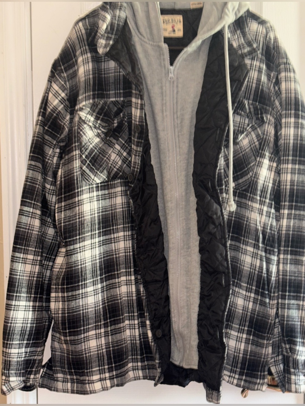 RedHead Black and White Plaid Hooded Field Jacket